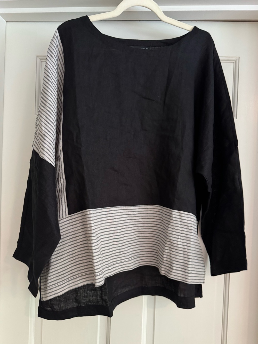 Lisa Bayne 100% Linen Lagenlook Colorblock Striped Oversized Tunic Top XL USA